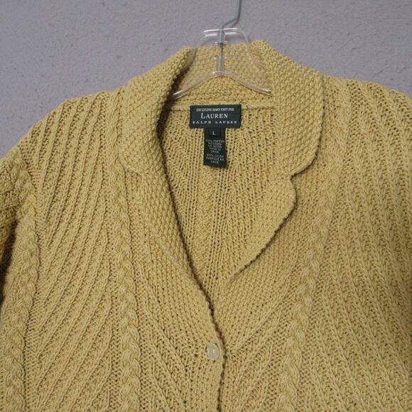 Lauren Ralph Lauren Yellow Cable Knit Cardigan - Picture 3 of 12